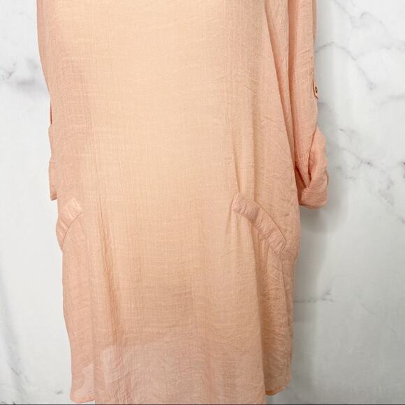 NWT Umgee Roll Tab Sleeve Tunic Top Peach Oversized Gauzey Flowy Beach Size L - Picture 2 of 7